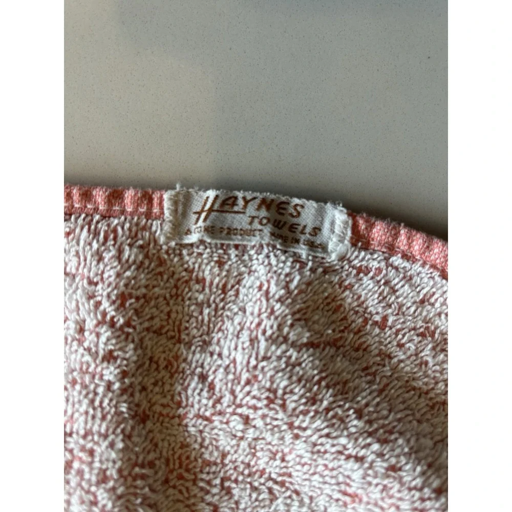 Vintage Haynes Hand Towel Washcloth Peach Coral White Flowers